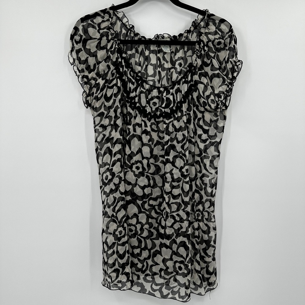 Odille Sheer Floral Print Silk Tunic Top Blouse Women's‎ Size Medium